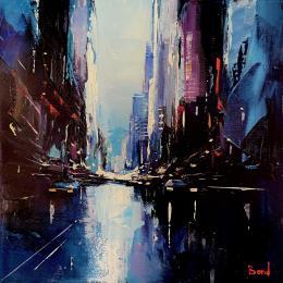 Peinture Late night in the purple city par Bond Tetiana | Tableau Figuratif Huile icones Pop, Portraits