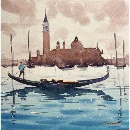 Peinture Saint Mark's Basilica and the Grand Canal, Venice par Dandapat Swarup | Tableau Figuratif Aquarelle Paysages, Scènes de vie, Urbain