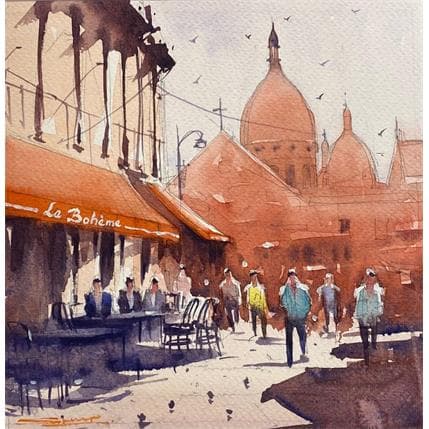 Peinture The Morning Coffee par Dandapat Swarup | Tableau Figuratif Aquarelle, Huile Paysages, Scènes de vie, Urbain