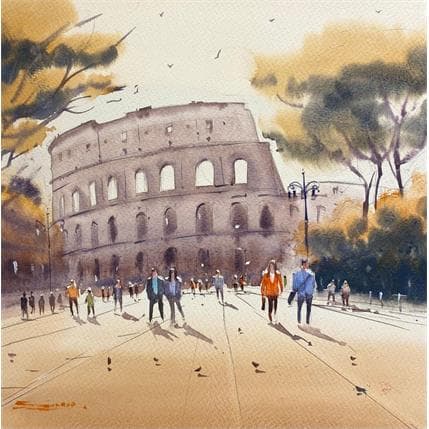 Peinture A Tryst with the Past  par Dandapat Swarup | Tableau Figuratif Aquarelle Paysages, Scènes de vie, Urbain