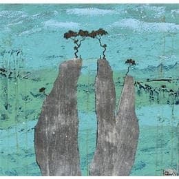 Pintura AT THE TOP OF BORNEO JUNGLE por Lemonnier  | Pintura Figurative Landscapes, Minimalist