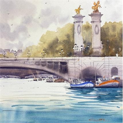 Peinture The Twin Boats par Dandapat Swarup | Tableau Figuratif Aquarelle Paysages, Scènes de vie, Urbain