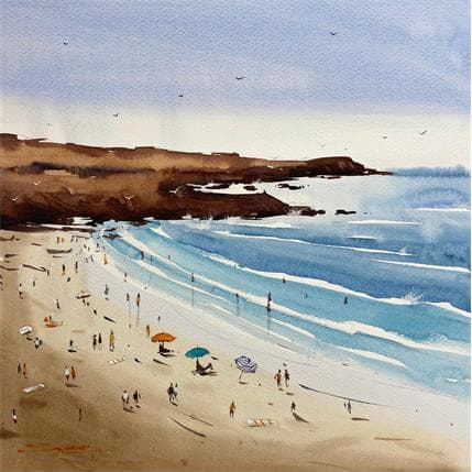 Peinture The Beach is Calling par Dandapat Swarup | Tableau Figuratif Aquarelle Marine, Paysages, Scènes de vie