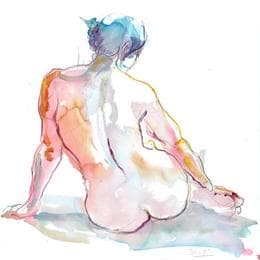Pintura Pauline de dos por Brunel Sébastien | Pintura Figurative Watercolor Nude