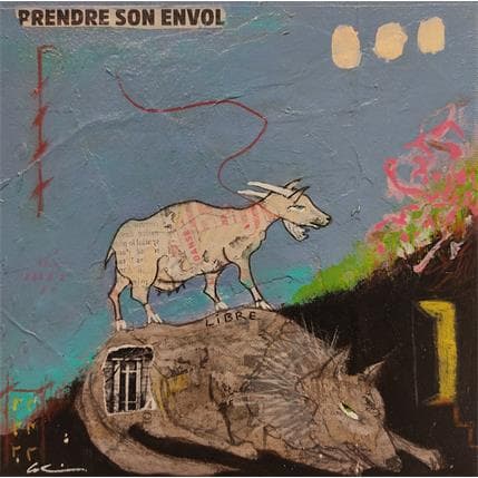 Peinture Prendre son envol par Colin Sylvie | Tableau Art Singulier Acrylique Animaux