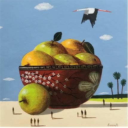 Peinture Céramique rouge et pommes par Lionnet Pascal | Tableau Surréalisme Acrylique Animaux