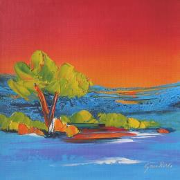 Pintura L'Arbre Vert por Gaultier Dominique | Pintura Figurative Oil Landscapes, Minimalist, Pop icons