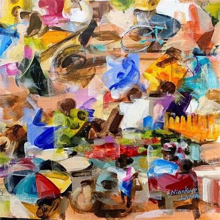 Peinture MARCHE AFRICAIN par Lama Niankoye | Tableau Figuratif Acrylique scènes de vie