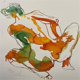 Pintura Méline dos vert et jaune por Brunel Sébastien | Pintura Figurative Watercolor Nude