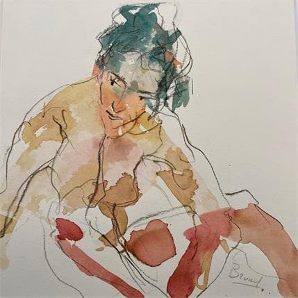 Peinture Pia assise par Brunel Sébastien | Tableau Figuratif Aquarelle Nu
