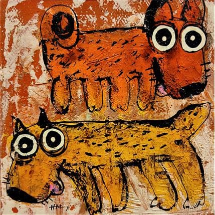 Peinture Deux chiens par Maury Hervé | Tableau Figuratif Animaux