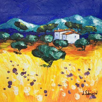 Peinture Champs d'oliviers sous la chaleur de l'été par Sabourin Nathalie | Tableau Figuratif Huile Icones Pop