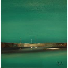 Peinture Symphonie azur 32 par Roussel Marie-Ange et Fanny | Tableau Impressionnisme Huile Marine, Minimaliste, Paysages