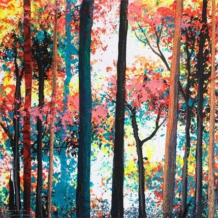 Peinture Troncs et couleurs par Locoge Alice | Tableau Figuratif Acrylique Paysages