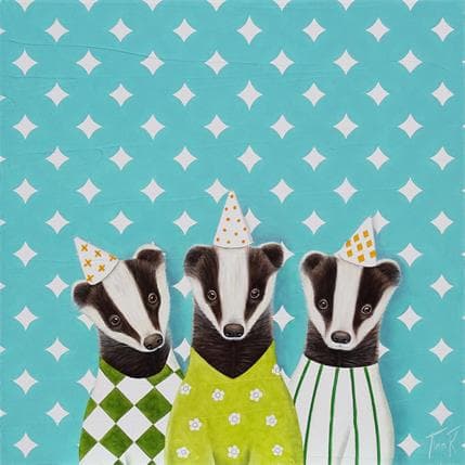 Peinture TROIS BLAIREAUX PAS RASOIR par Ann R | Tableau Art naïf Huile Animaux, Portraits, Scènes de vie