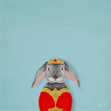 Peinture WONDER RABBIT par Ann R | Tableau Art naïf Huile Animaux, Icones Pop, Portraits