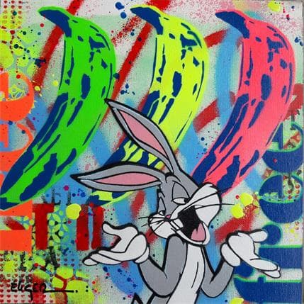 Peinture Bunny and the bananas par Euger Philippe | Tableau Pop-art Acrylique, Collage, Graffiti Icones Pop, Portraits