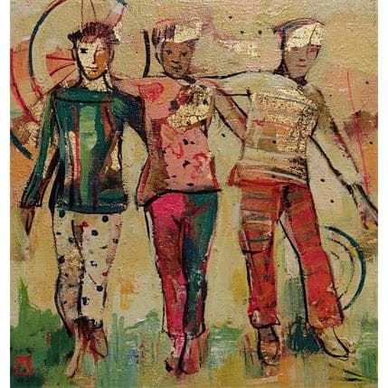 Peinture Le trio par Machi | Tableau Figuratif Acrylique, Huile Scènes de vie