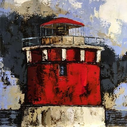 Peinture Faro rojo par Villanueva Puigdelliura Natalia | Tableau Figuratif Huile Marine