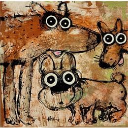 Peinture Trois chiens par Maury Hervé | Tableau Figuratif Animaux