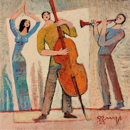 Peinture AN51 Les musiciens et la danseuse par Burgi Roger | Tableau Figuratif Acrylique scènes de vie