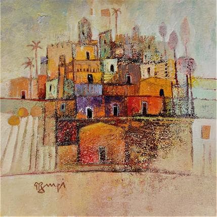 Peinture AM108 Village Fortifié par Burgi Roger | Tableau Figuratif Acrylique Paysages, Urbain