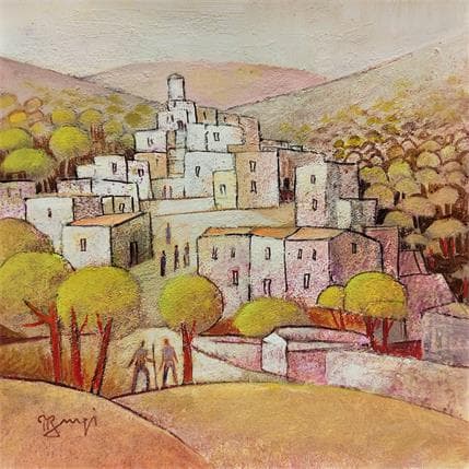 Peinture AN66 Village de Sicile 1 par Burgi Roger | Tableau Figuratif Acrylique Paysages, scènes de vie