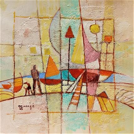 Peinture AL75 Promenade aux bateaux par Burgi Roger | Tableau Figuratif Acrylique Marine, Paysages