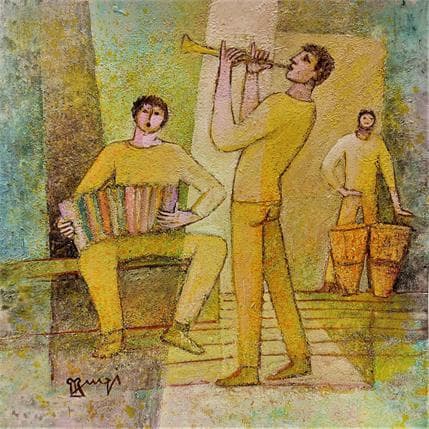 Peinture AK139 Les 3 musiciens par Burgi Roger | Tableau Figuratif Acrylique scènes de vie
