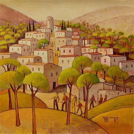 Peinture AN71 Arrivée au village 2 par Burgi Roger | Tableau Figuratif Acrylique Paysages, scènes de vie