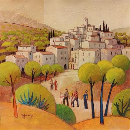 Peinture AN69 L'arrivée au village 1 par Burgi Roger | Tableau Figuratif Acrylique Paysages, scènes de vie