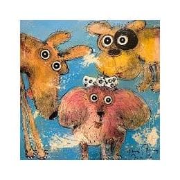 Peinture Three Dogs par Maury Hervé | Tableau Art naïf animaux