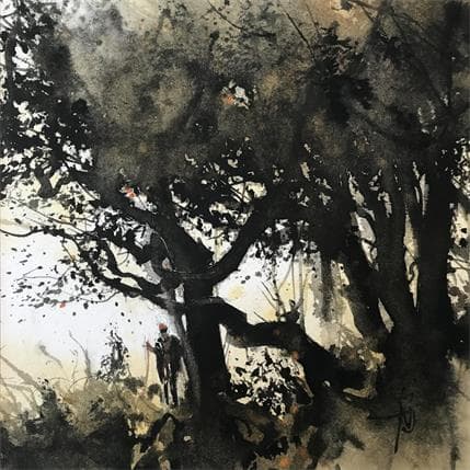 Painting L'homme des bois by Abbatucci Violaine | Painting Figurative Watercolor Landscapes, Life style, Pop icons