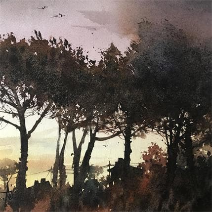 Painting Crépuscule by Abbatucci Violaine | Painting Figurative Watercolor Landscapes