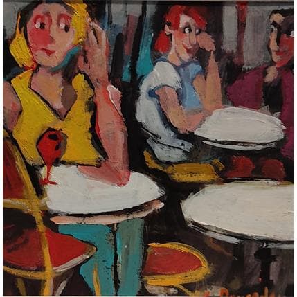 Peinture Blonde au verre par Doucedame Christine | Tableau Figuratif Acrylique Scènes de vie