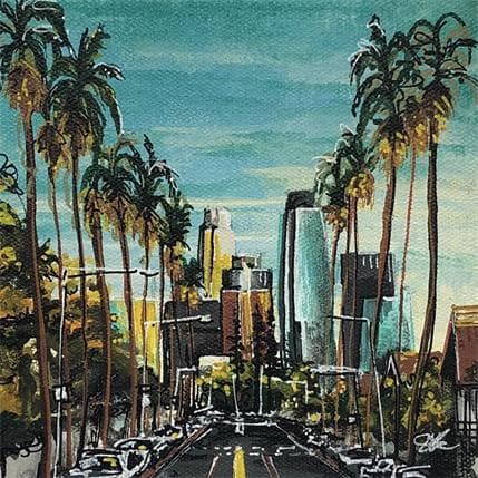 Peinture Palm trees down town LA par Touras Sophie-Kim  | Tableau Figuratif Urbain