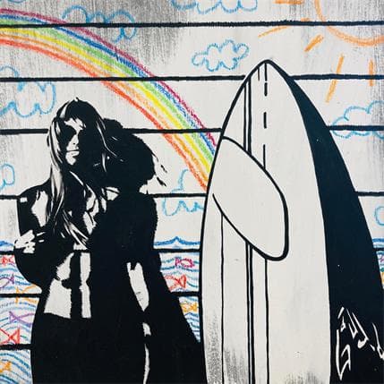 Peinture Girl with surfboard par Di Vicino Gaudio Alessandro | Tableau  Acrylique
