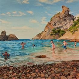 Peinture Calanque de Figuerolles #1 par Argall Julie | Tableau Figuratif Huile Marine, Scènes de vie