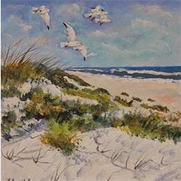 Pintura Dunes et mouettes 3 por Lallemand Yves | Pintura Figurative Acrylic Marine