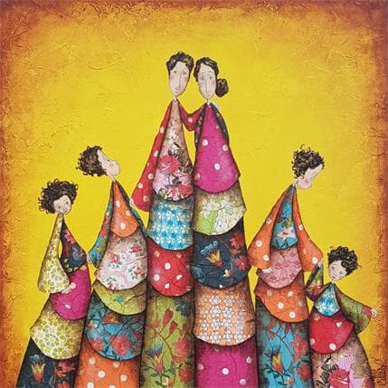 Peinture Famille je vous aime par Blais Delphine | Tableau Art naïf Acrylique Scènes de vie