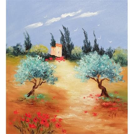 Peinture Bastide aux coquelicots par Lyn | Tableau Figuratif Huile Paysages