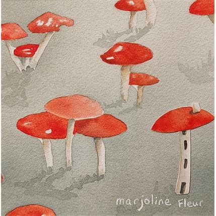 Peinture Champignons par Marjoline Fleur | Tableau Art naïf Aquarelle