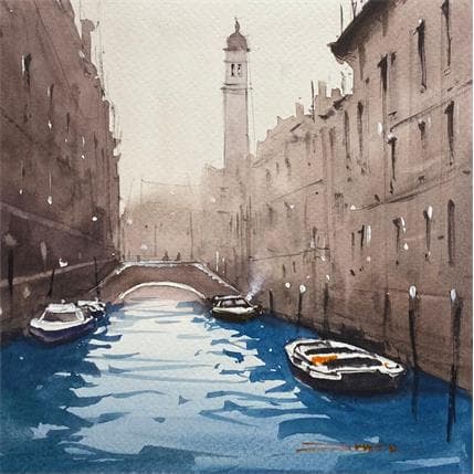 Peinture Charming Venice in the Summer par Dandapat Swarup | Tableau Figuratif Aquarelle Paysages, Scènes de vie, Urbain