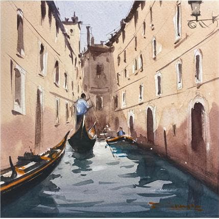 Gemälde Gondola Ride in Venice I von Dandapat Swarup | Gemälde Figurativ Aquarell Alltagsszenen, Landschaften, Pop-Ikonen, Urban