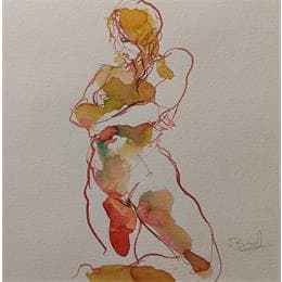 Pintura sarah bras croisés por Brunel Sébastien | Pintura Figurative Watercolor Nude