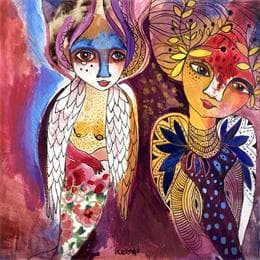 Peinture Tête-à-tête par Ketfa Laure | Tableau Art Singulier Acrylique Portraits