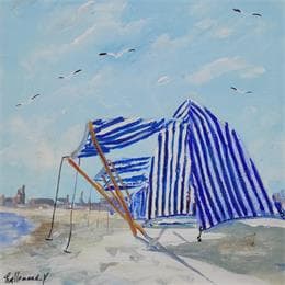 Pintura cabine de plage côte d'opale por Lallemand Yves | Pintura Figurative Acrylic Marine