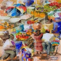 Painting Marche Africain by Lama Niankoye | Painting Figurative Acrylic Life style