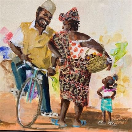 Peinture La Rencontre amicale par Lama Niankoye | Tableau Figuratif Acrylique scènes de vie