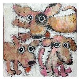 Peinture 3 pink Dogs par Maury Hervé | Tableau Art naïf Animaux